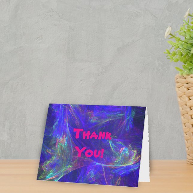 Abstrakter Mix aus hellen Farben Rosa Grün Dankeskarte (Vibrant abstract design pretty swirled colours in pink, green, and dark blue on Thank You card.)