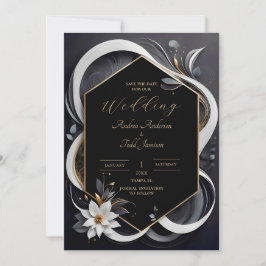 Abstrakter moderner Brautsaal in Weiß und Gold Save The Date