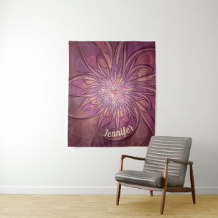 Abstrakter moderner floraler Fraktal-Beeren-Farben Wandteppich