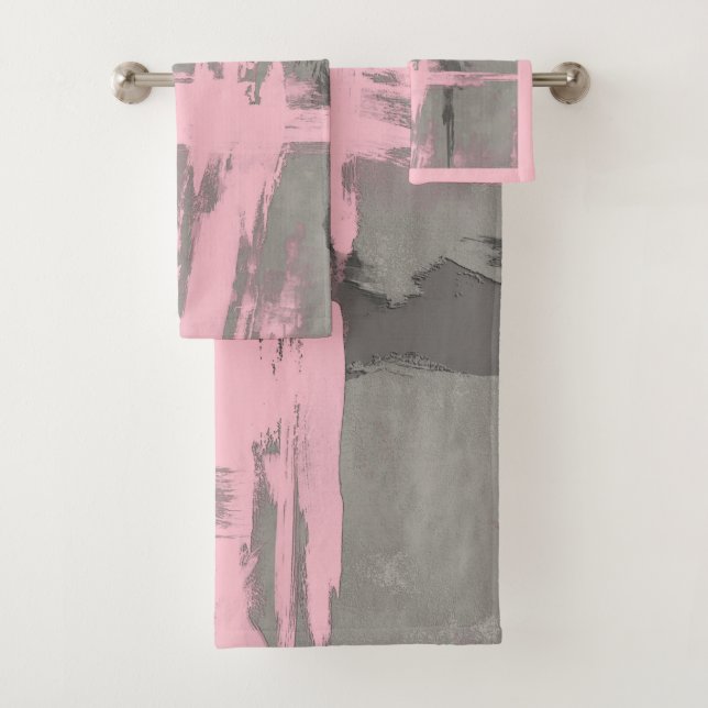 Abstrakter moderner Kunststil in Grau Badhandtuch Set (Insitu)