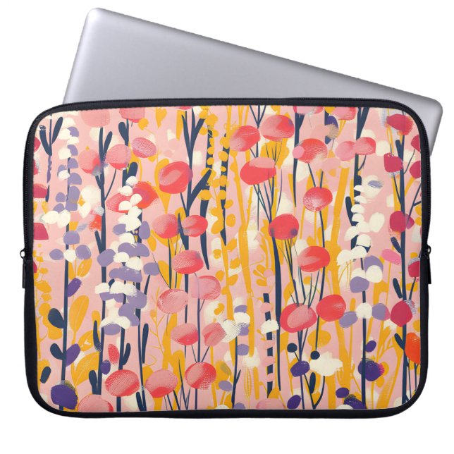 Abstrakter moderner Wildblumen-Blumen-Botanischer  Laptopschutzhülle (Vorderseite)
