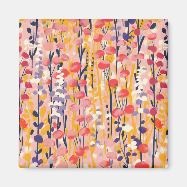 Abstrakter moderner Wildblumen-Blumengarten Magnet (Vorne)