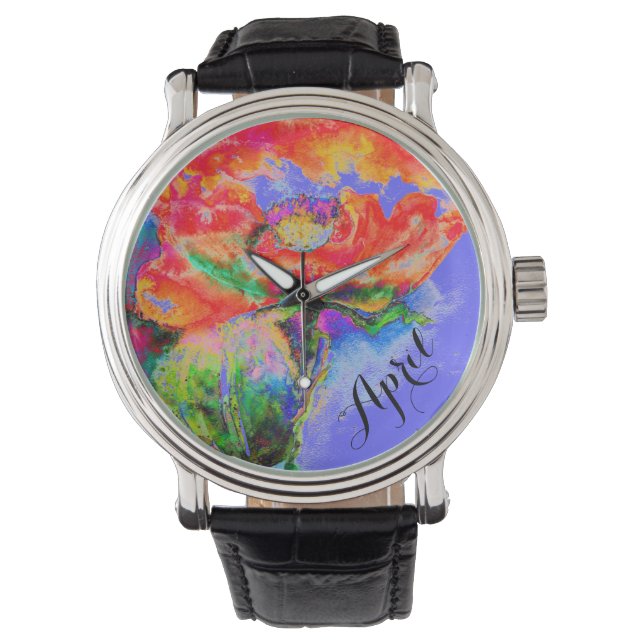 Abstrakter Mohn mit roter Blüte Armbanduhr (Vorderseite)