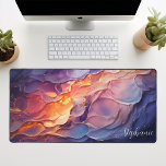 Abstrakter Molten Waves Personalisierter Name Schreibtischunterlage<br><div class="desc">Die Wellen der geschmolzenen Farben schaffen ein abstraktes, fließendes Design auf dieser personalisierten Schreibtischmatte. Die auffallende Mischung aus Purpur, Pinke und Orangen fügt jedem Arbeitsbereich einen Pop Farbe hinzu, während das Detail des individuellen Namens eine personalisierte Touch ermöglicht. Diese Matte eignet sich ideal, um Ihrem Büro oder Ihrer Zuhause-Workstation einen...</div>