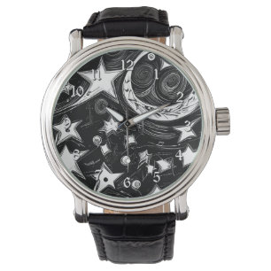 Abstrakter Mond und Sterne Armbanduhr