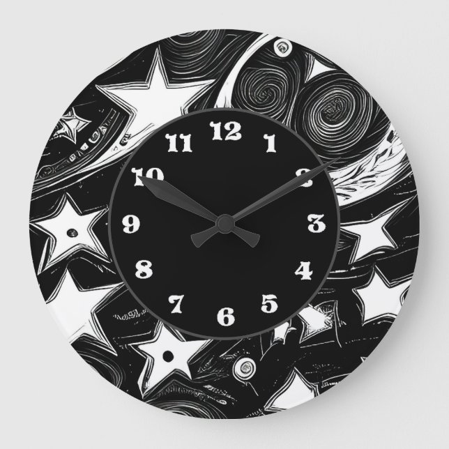 Abstrakter Mond und Sterne Große Wanduhr (Vorderseite)