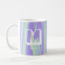 Abstrakter Monogramm Name Marble Lila grün Kaffeetasse