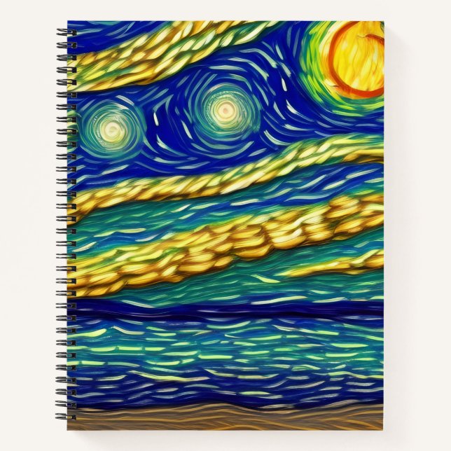 Abstrakter Moonlight Sky Beach Notizbuch (Vorderseite)