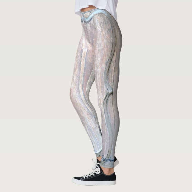 Abstrakter Name der alten Holztür Blau/Grau Person Leggings (Links)