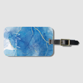 Abstrakter Name Monogramm für den blauen und weiße Gepäckanhänger