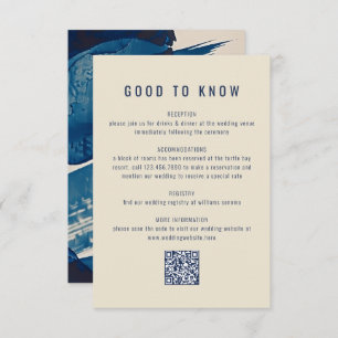 Abstrakter Navy Blue Ink Painting QR Code Hochzeit Begleitkarte