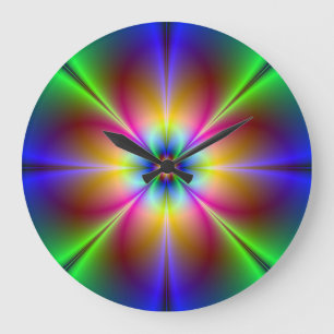 Abstrakter Neon Daisy Round Wall Clock Große Wanduhr