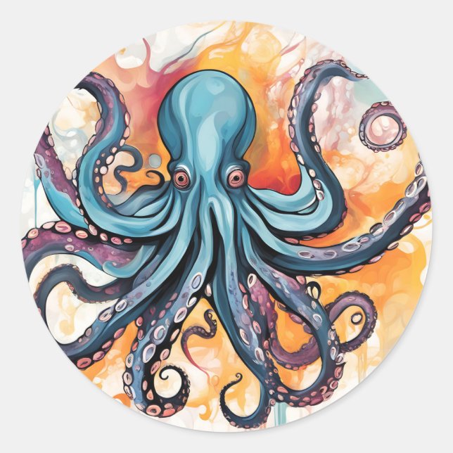 Abstrakter Oktopus Runder Aufkleber (Vorderseite)