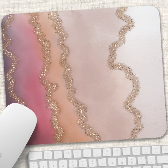 Abstrakter Ombre Pink Lila und Gold Glitzer Mousepad (Von Creator hochgeladen)
