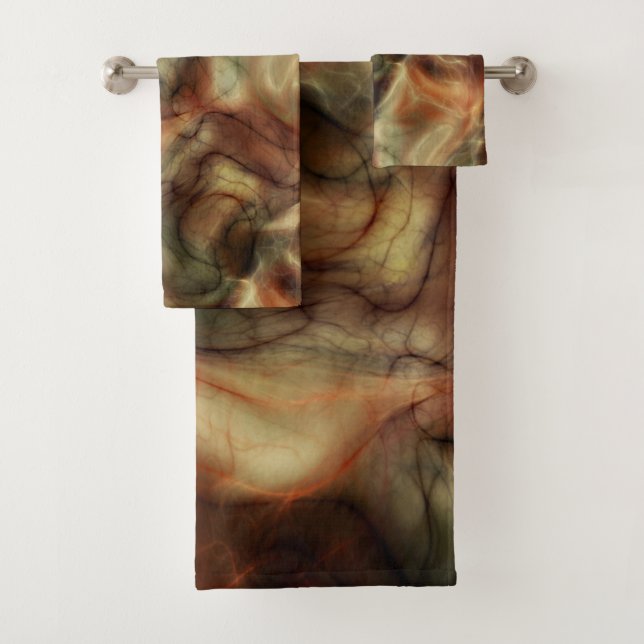 abstrakter orangefarbener Marmor Badhandtuch Set (Insitu)