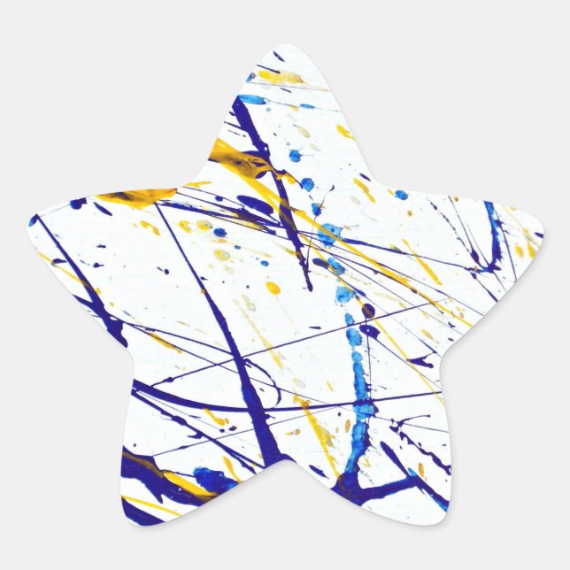 Abstrakter Paint-Spritzer in Blau und Gold Stern-Aufkleber (Vorderseite)