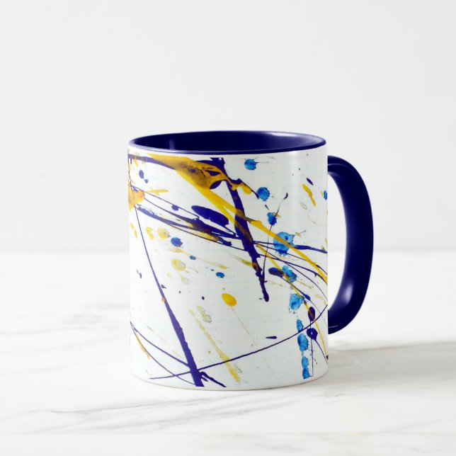 Abstrakter Paint-Spritzer in Blau und Gold Tasse (VorderseiteRechts)