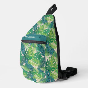 Abstrakter Palm Leaf Muster individuelle Name Crossbody Bag