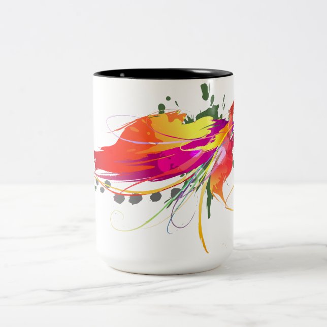 Abstrakter Paradiesvogel Spritzer Zweifarbige Tasse (Mittel)