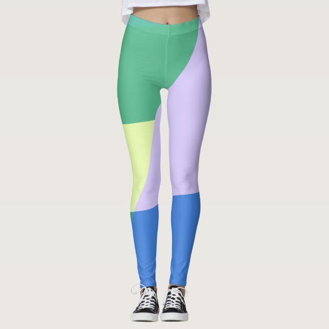 Abstrakter, pastelfarbener Blocklavender grün Leggings (Vorderseite)