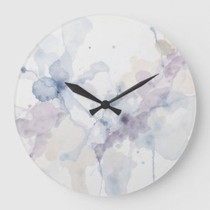 Abstrakter Pastellblauer und Lila Flüssiger Tinten Große Wanduhr