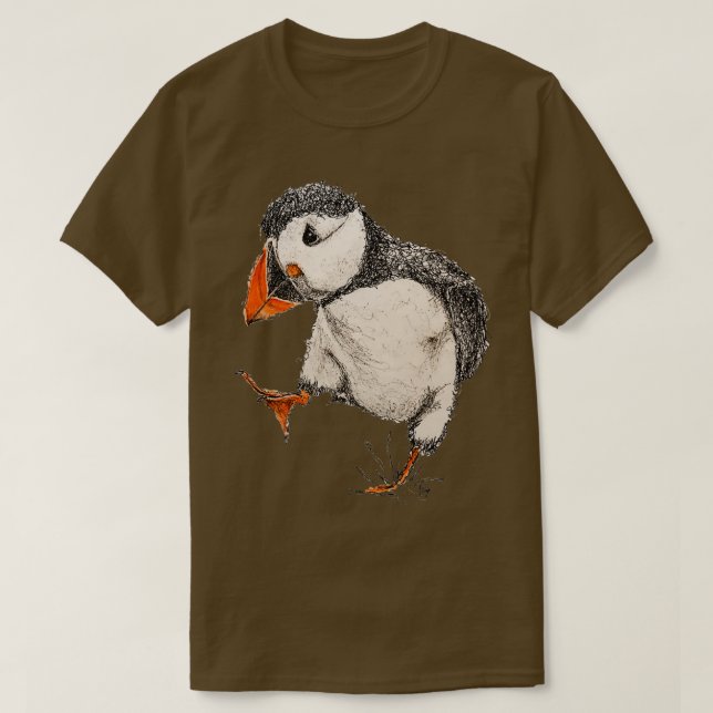 Abstrakter Pen und Aquarellpuffin T-Shirt (Design vorne)