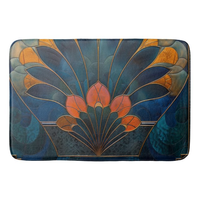 Abstrakter Pfau Art Deco Badematte (Vorderseite)