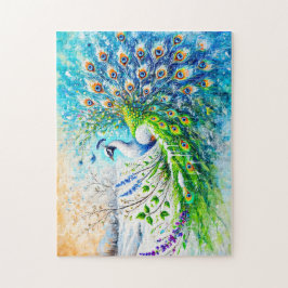 Abstrakter Pfau im Frühling mit Schnee und Blume Puzzle