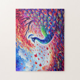 Abstrakter Pfau im Herbststurm im farbenfrohen Öl Puzzle