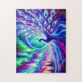 Abstrakter Pfau im Winter mit Nordlichter Puzzle