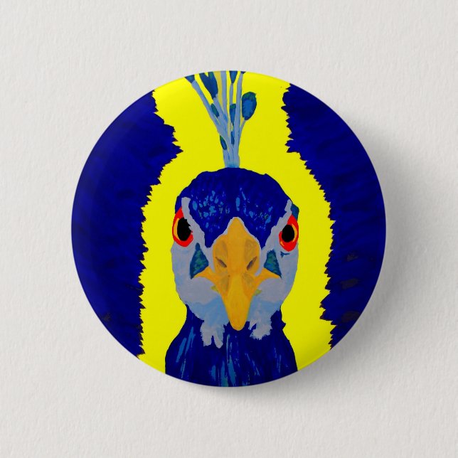Abstrakter Pfau-Kopf Button (Vorderseite)