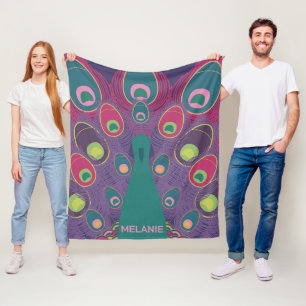 Abstrakter Pfau Lila Moderne Kunst Personalisiert Fleecedecke