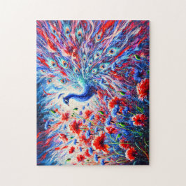 Abstrakter Pfau mit Papaya und Kornblumen Puzzle