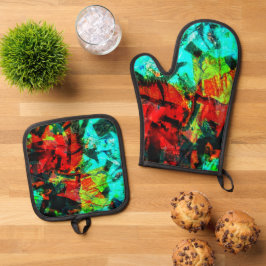 Abstrakter Pflaumenhalter und Backofen Mitt, ruhig Ofenhandschuh & Topflappen-Set