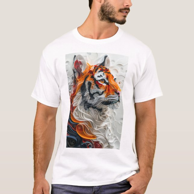 Abstrakter Picasso Style Tiger 3D Grafik-T - Shirt (Vorderseite)