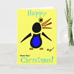 Abstrakter Pinguin 'Happy Christmas'! Karte - Gelb