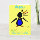 Abstrakter Pinguin 'Happy Hanukkah!' Karte - Gelb<br><div class="desc">Schau funky und cool mit diesem phantastischen Abstrakten Pinguin Design! NIEDLICH! Das Design zeigt meinen originalen abstrakten Pinguin,  handgezeichnet in Bleistift und Tinte und digital farbig. Copyright 2012 von Sunny</div>