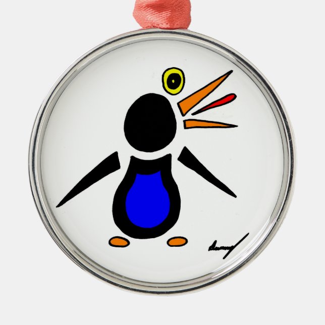 Abstrakter Pinguin-Runddekor Silbernes Ornament (Vorne)