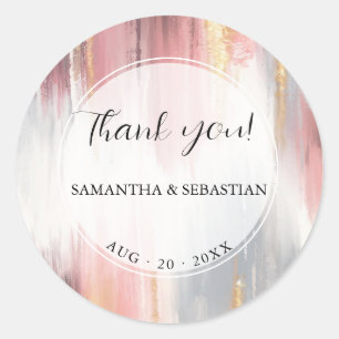 Abstrakter Pinselstrich Blush Gold Kohle Runder Aufkleber