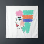 Abstrakter Pop Art Frauenfilm Wandteppich<br><div class="desc">Mit diesem auffallenden Wandteppich vervollständigen Sie Ihren Raum mit einer lebendigen und modernen Touch. Mit einem stilisierten Frauenprofil mit kühlem Make-up und abstrakten Haarfarbenblöcken verbindet dieses Stück Mode-Illustration mit Pop-Kunst-Sensibilität. Die skizzenhaften, strukturierten Linien fügen diesem zeitgenössischen Design einen einzigartigen künstlerischen Flair hinzu. Ideal, um den Schlafzimmern, Wohnzimmern, Schlafzimmern oder Studios...</div>