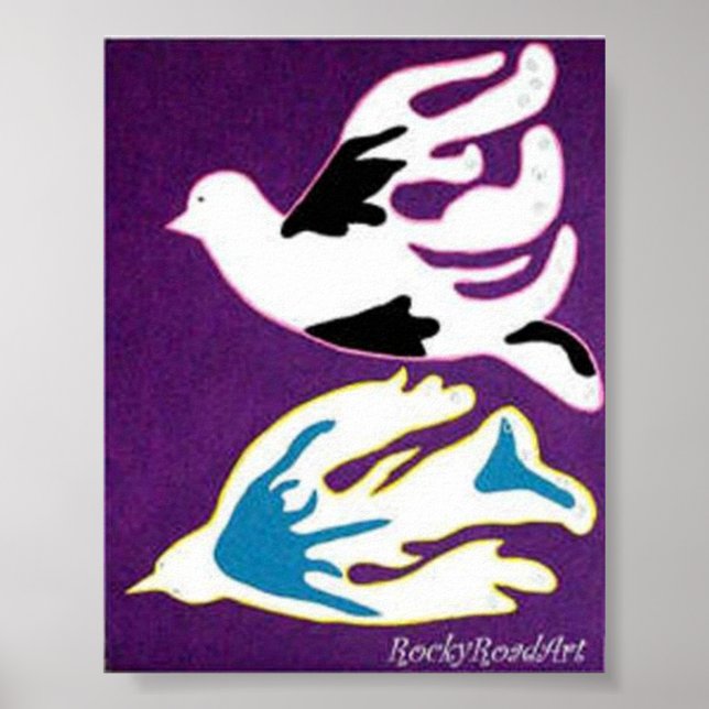 Abstrakter Pop Art Two Doves Poster (Vorne)