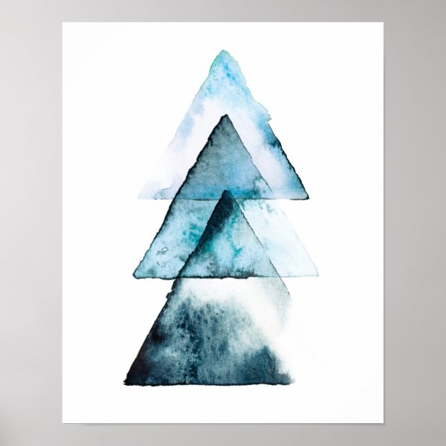 Abstrakter Poster-Druck mit blauer geometrischer W Poster (Vorne)