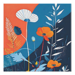 Abstrakter Poster mit lebendigen Blüten