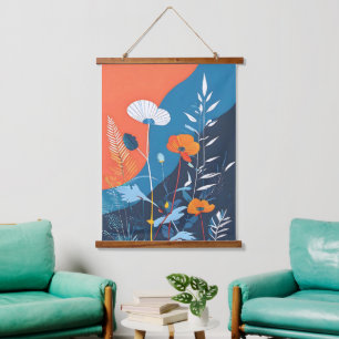 Abstrakter Poster mit lebendigen Blüten Wandteppich Mit Holzrahmen