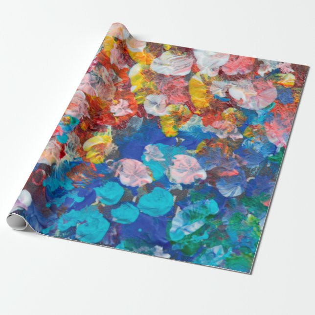 Abstrakter Punktstrich mit Pinselstrich, Acryl und Geschenkpapier (Ungerollt)