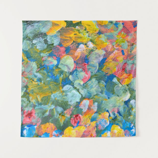 Abstrakter Punktstrich mit Pinselstrich, Acryl und Wandteppich (Vorderseite)