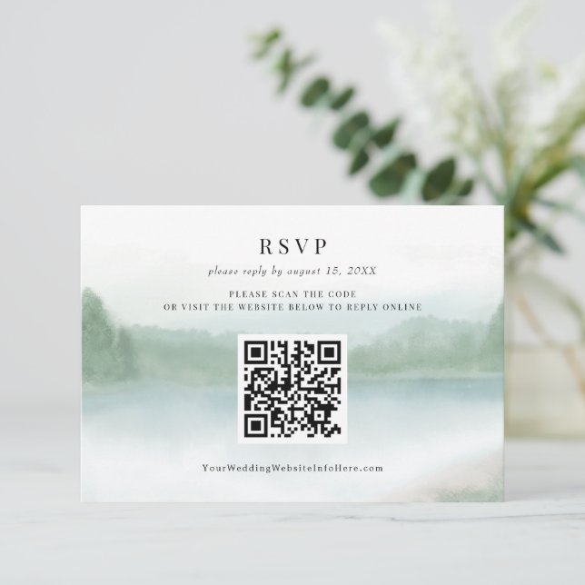 Abstrakter QR-Code für die Hochzeit von Wasserfarb RSVP Karte (Stehend Vorderseite)