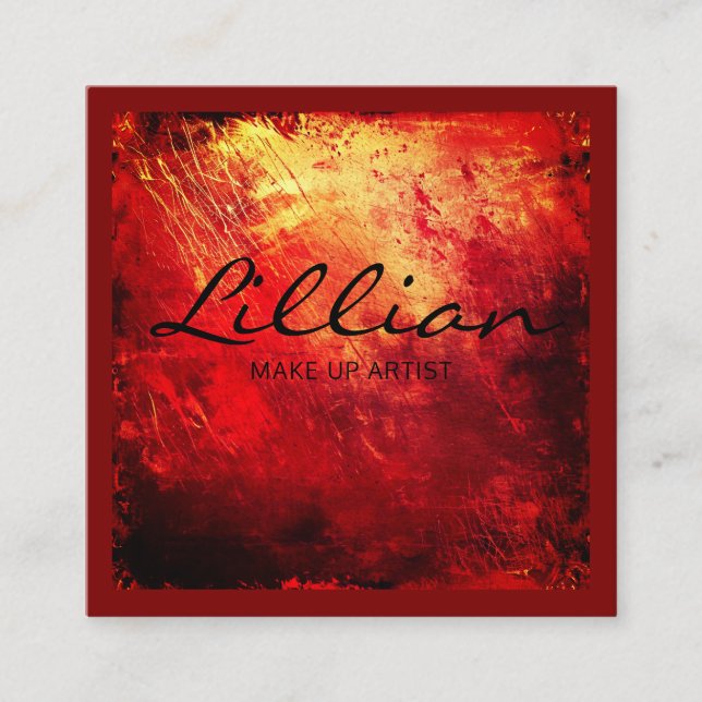 Abstrakter QR-Code in Luxusrot und Gold Quadratische Visitenkarte (Vorderseite)