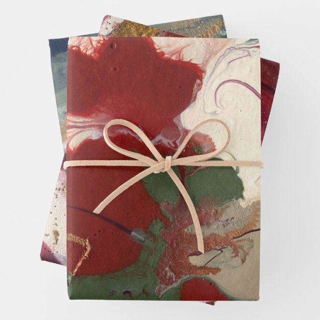 Abstrakter Red Green Gold Weihnachtsfest Geschenkpapier Set (Beispiel)