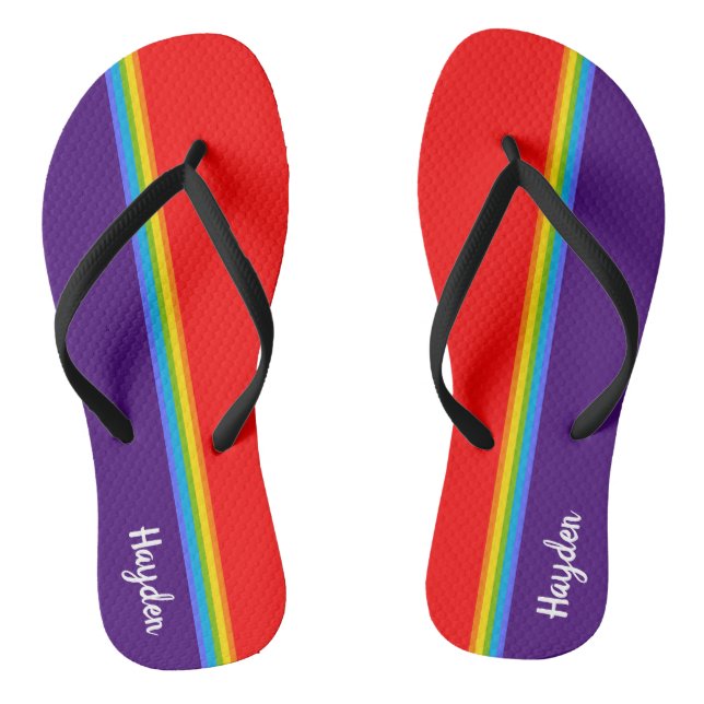 Abstrakter Regenbogen Cool Name Flip Flops (Fußbett)